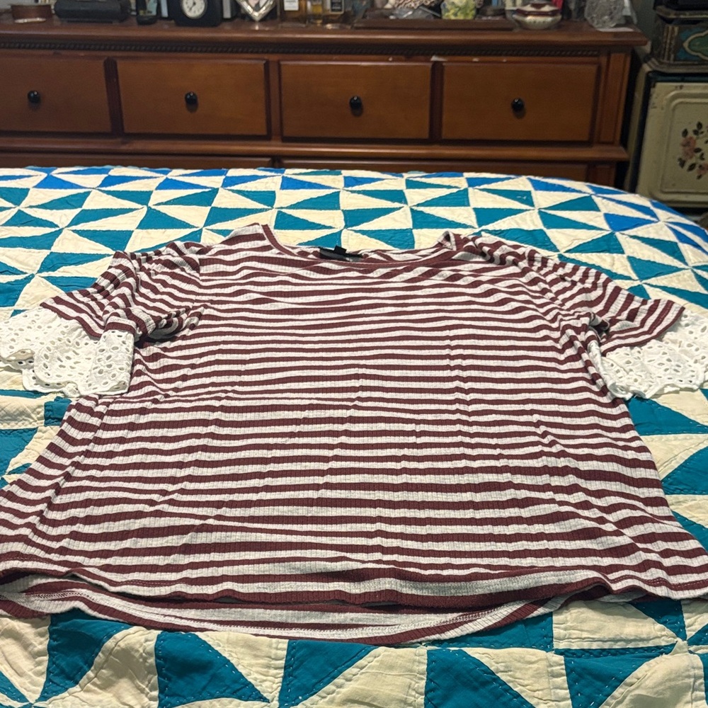 BOBEAU Striped Burgundy and White Women's Top SIZE M